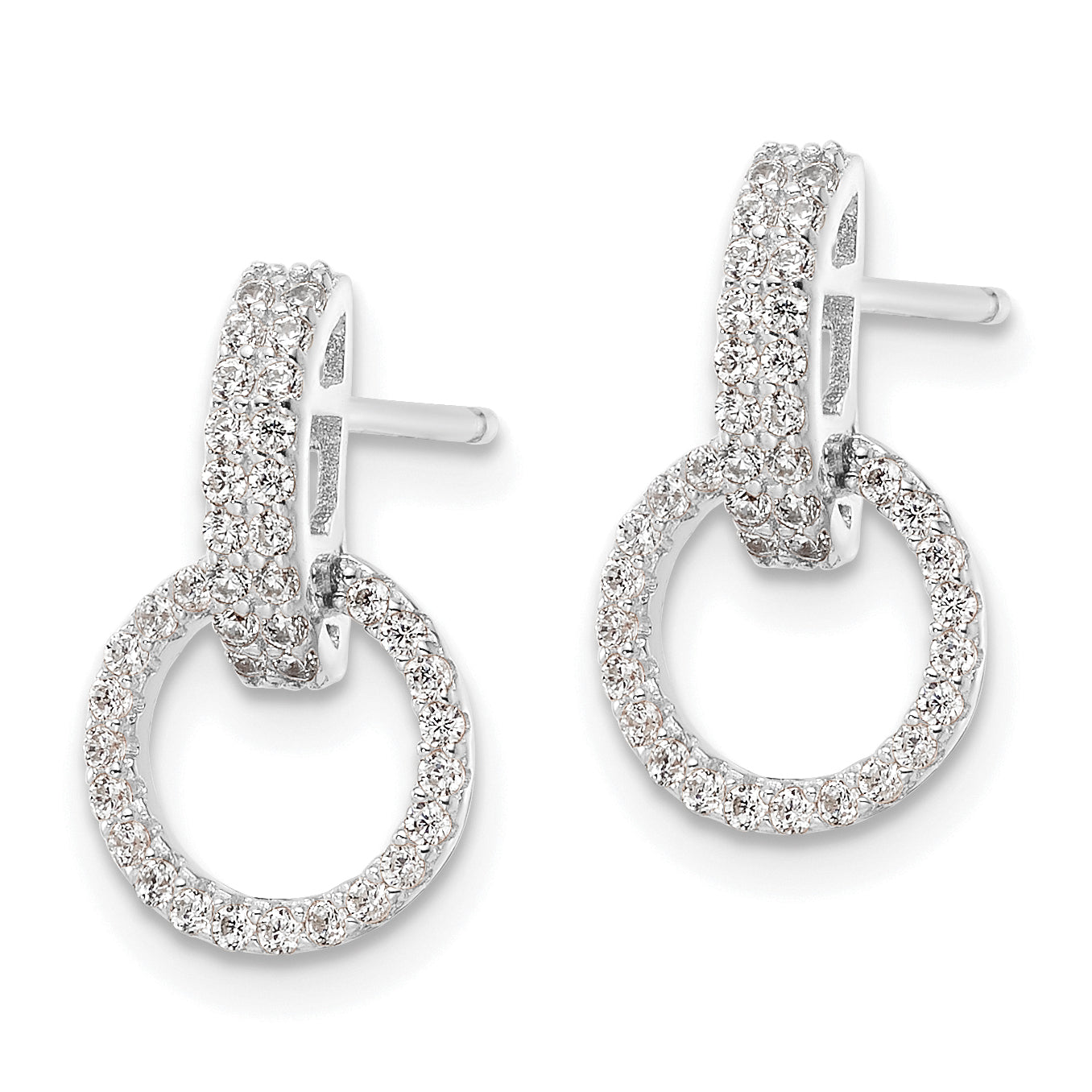 Sterling Silver Rhodium-plated Polished CZ Circle Post Dangle Earrings