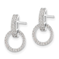 Sterling Silver Rhodium-plated Polished CZ Circle Post Dangle Earrings