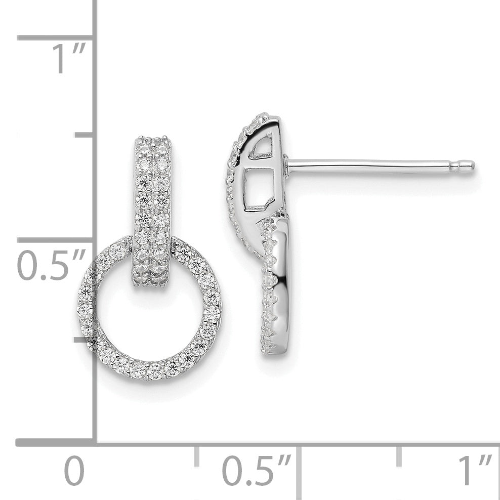Sterling Silver Rhodium-plated Polished CZ Circle Post Dangle Earrings