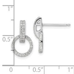 Sterling Silver Rhodium-plated Polished CZ Circle Post Dangle Earrings