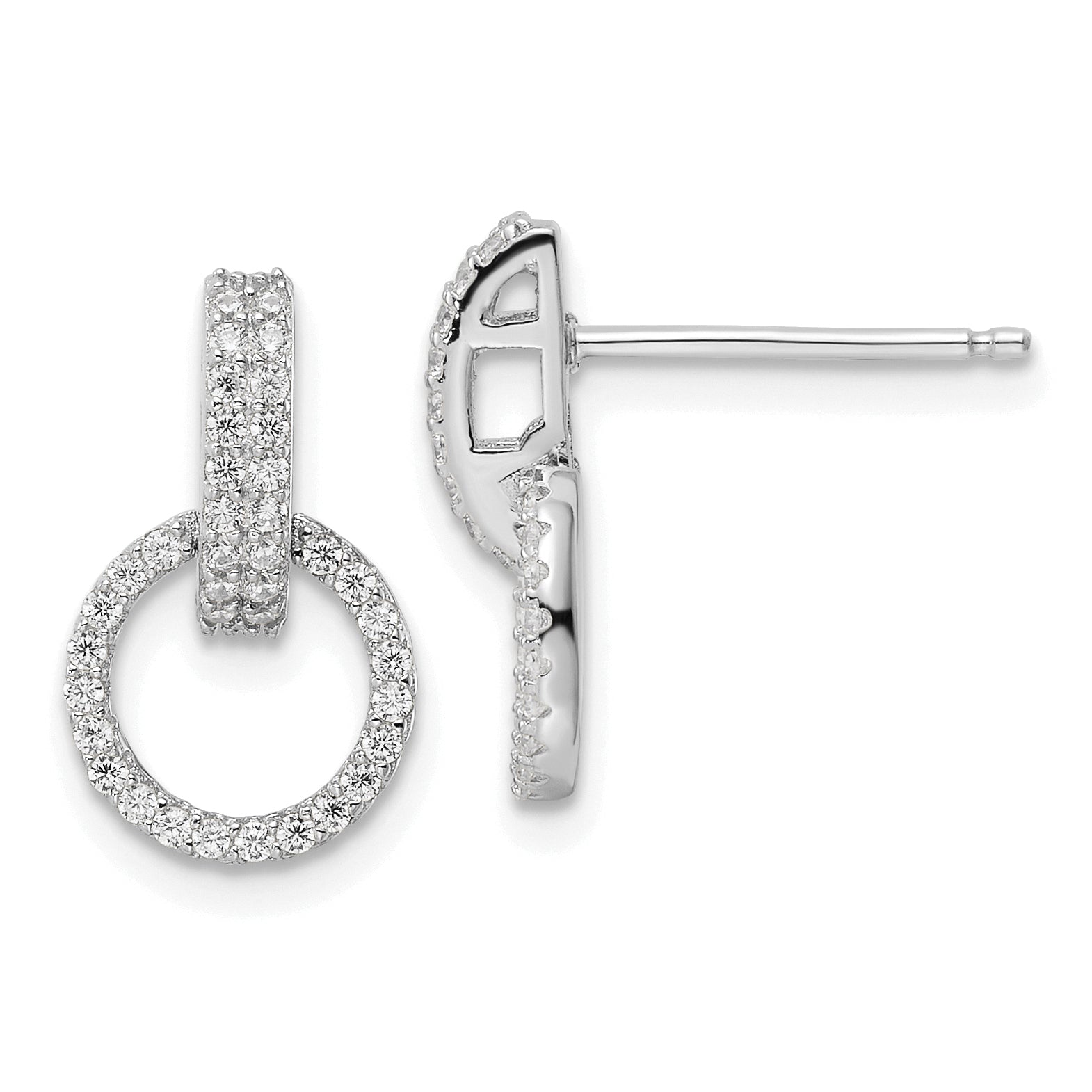Sterling Silver Rhodium-plated Polished CZ Circle Post Dangle Earrings Main image