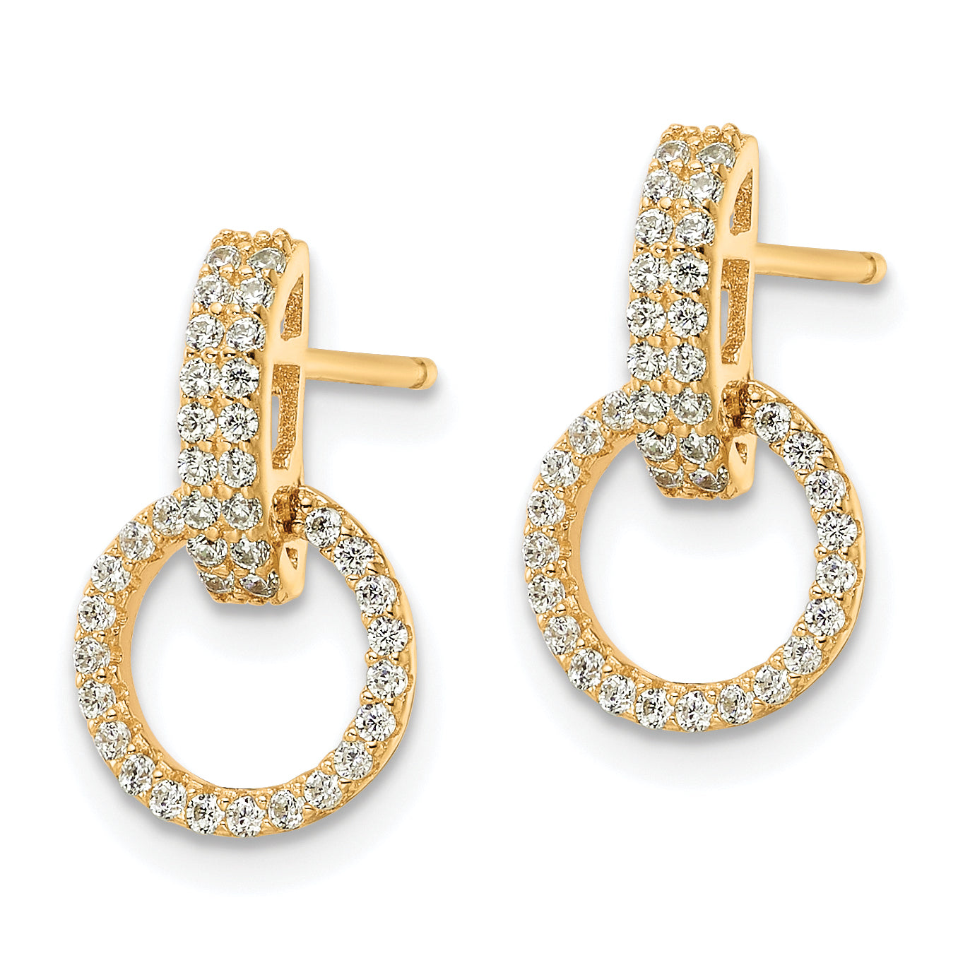 Sterling Silver Gold-tone Polished CZ Circle Post Dangle Earrings Secondary image