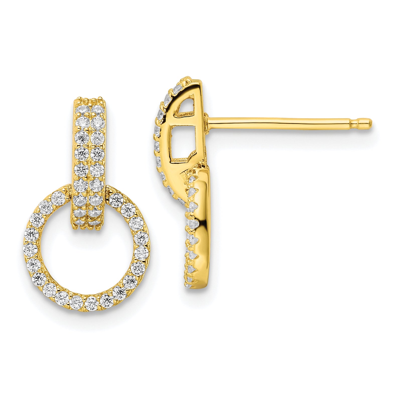 Sterling Silver Gold-tone Polished CZ Circle Post Dangle Earrings Main image