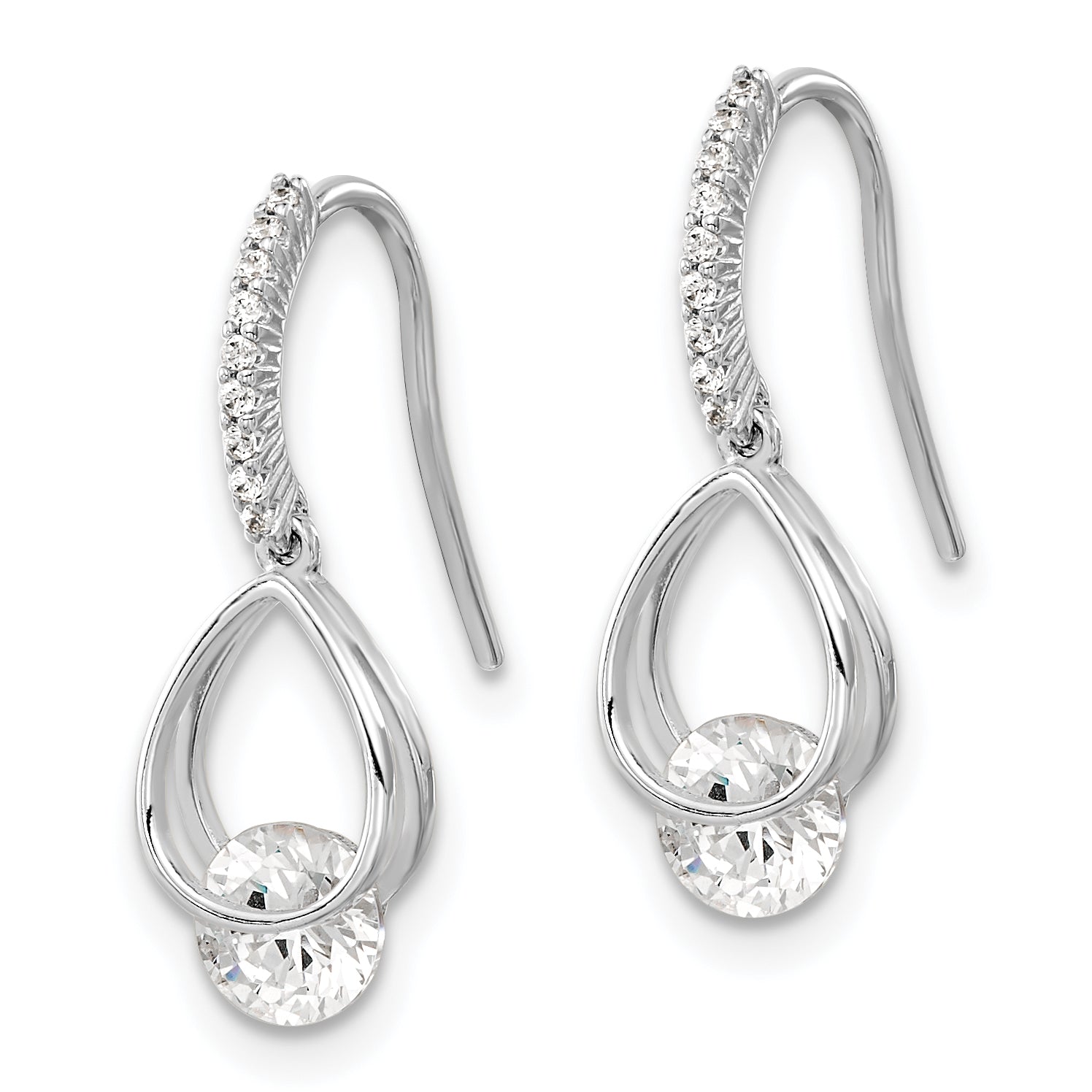 Sterling Silver Rhodium-plated Polished Fancy CZ Dangle Earrings
