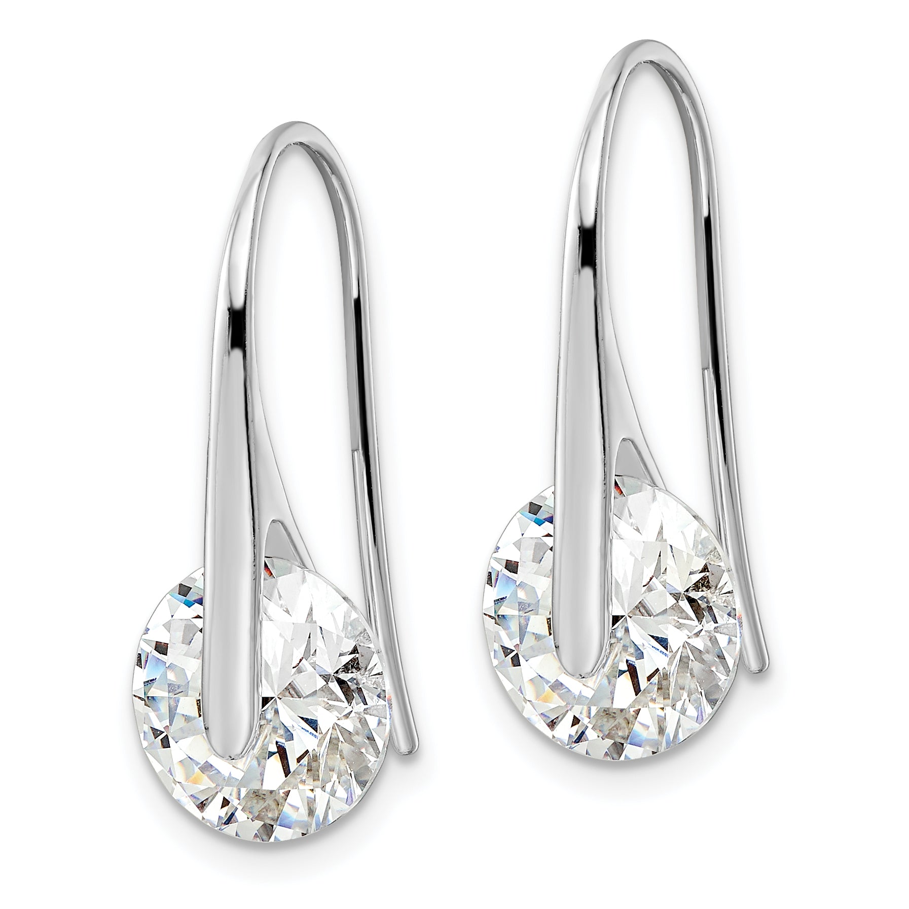 Sterling Silver Rhodium-plated Polished Round CZ Dangle Earrings Secondary image