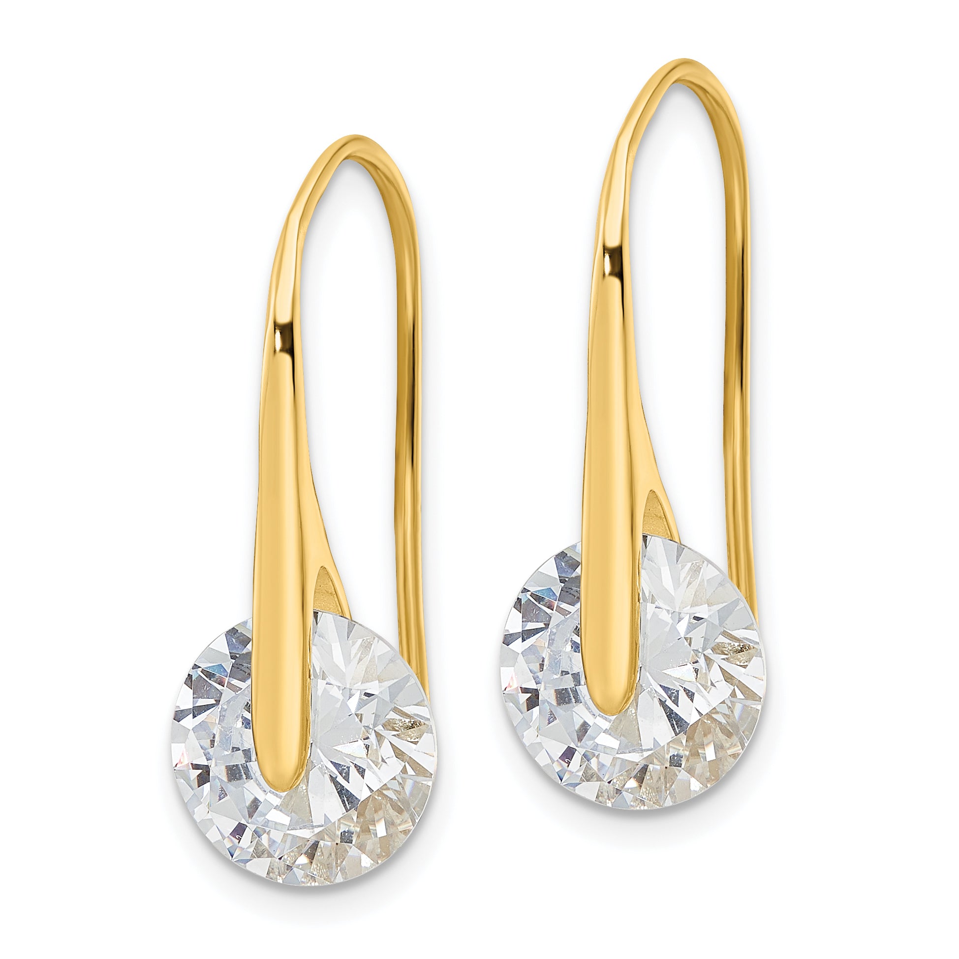 Sterling Silver Gold-tone Polished Round CZ Dangle Earrings Secondary image