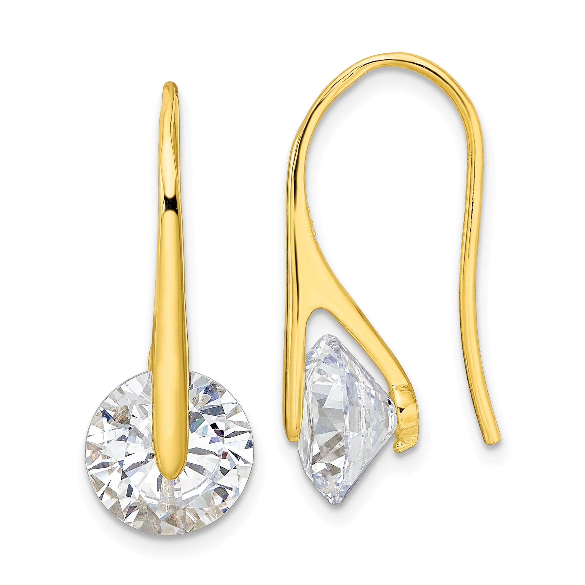 Sterling Silver Gold-tone Polished Round CZ Dangle Earrings Main image