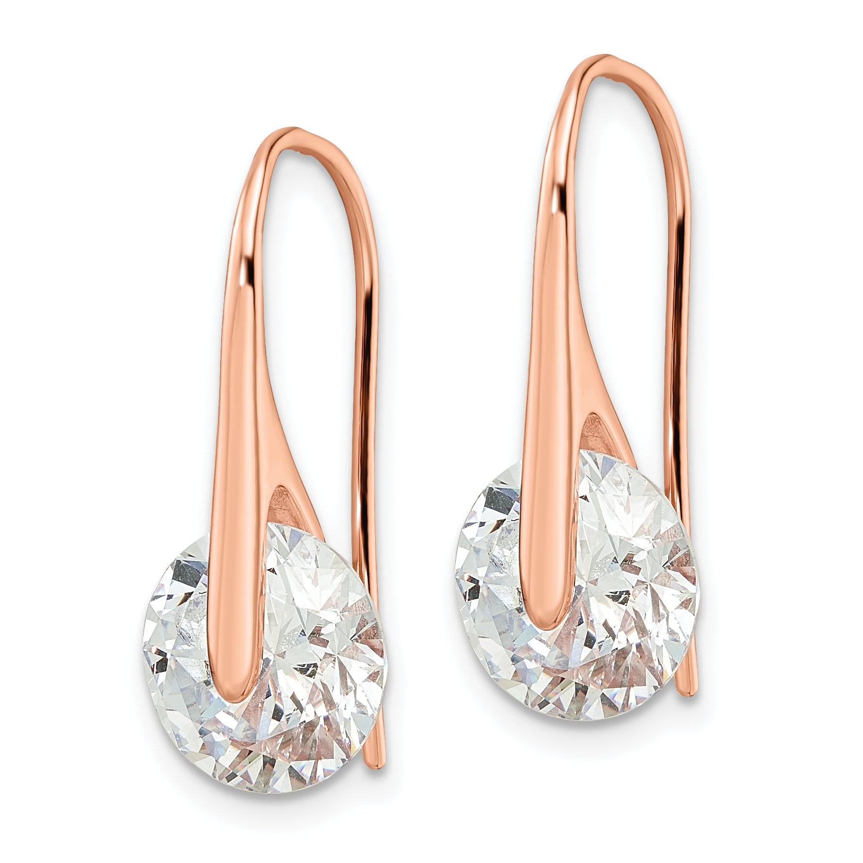 Sterling Silver Rose-tone Polished Round CZ Dangle Earrings Secondary image