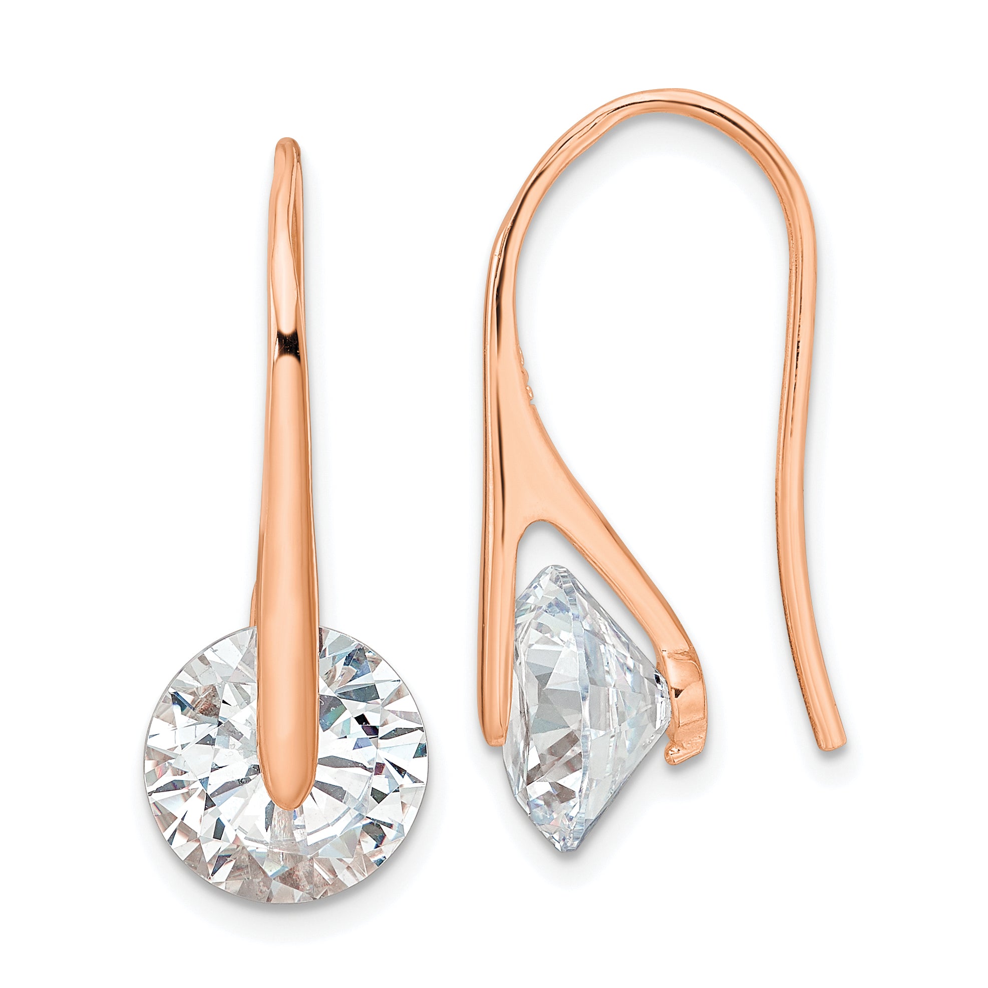 Sterling Silver Rose-tone Polished Round CZ Dangle Earrings Main image