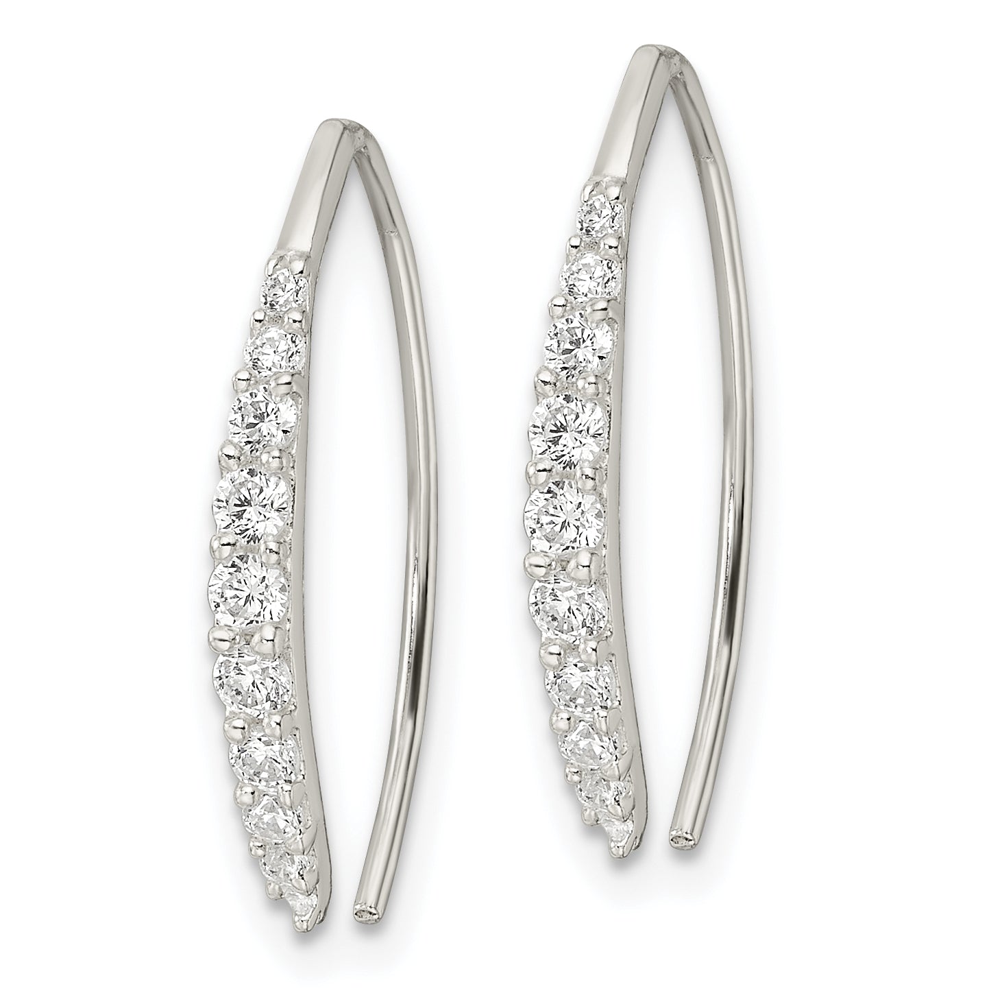 Sterling Silver Polished CZ Threader Earrings Secondary image