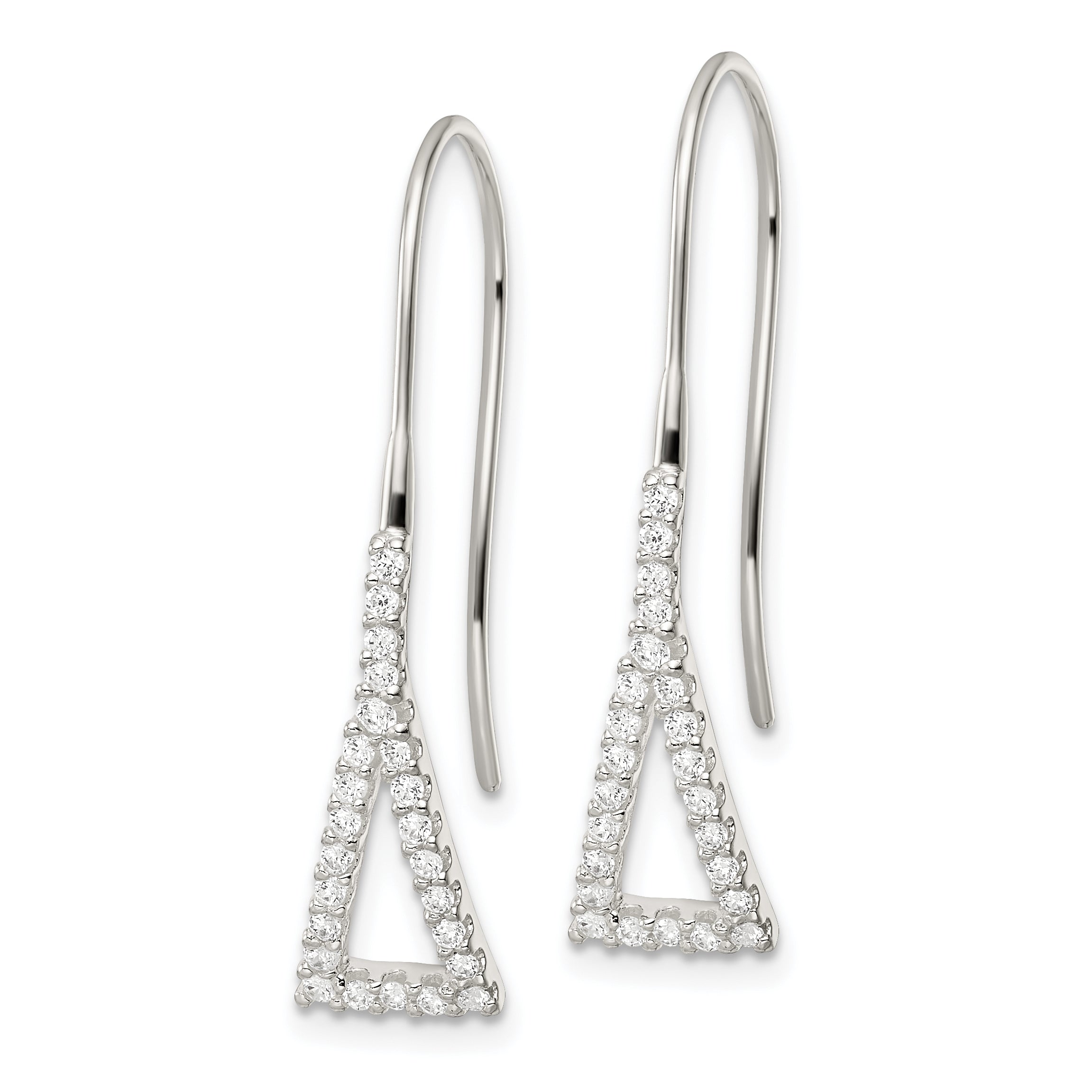 Sterling Silver Polished Triangle CZ Dangle Earrings Secondary image