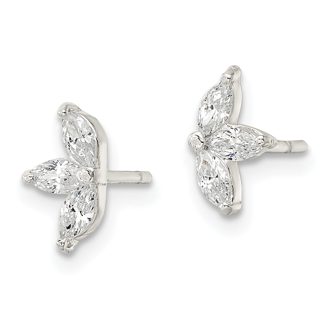 Sterling Silver Polished Marquise CZ Flower Post Earrings Secondary image