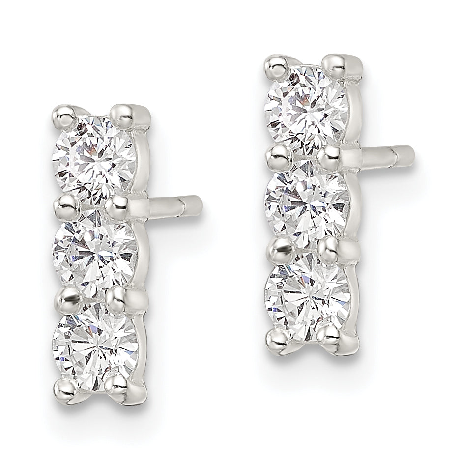 Sterling Silver Polished Three CZ Post Earrings Secondary image