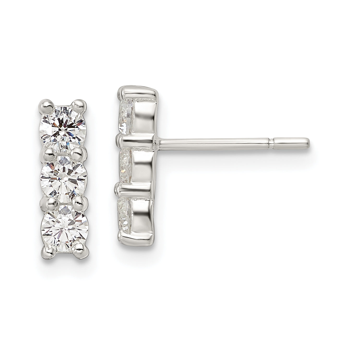 Sterling Silver Polished Three CZ Post Earrings Main image