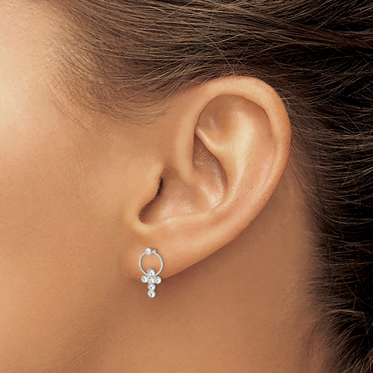 Cubic Zirconia Cross Circle Stud Dangle Earrings in Sterling Silver, 7mm - Sophia Jewelers