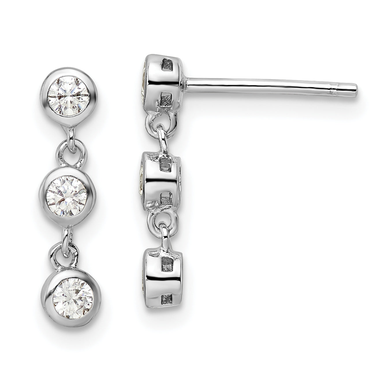 Sterling Silver Rhodium-plated Polished Three CZ Post Dangle Earrings Main image