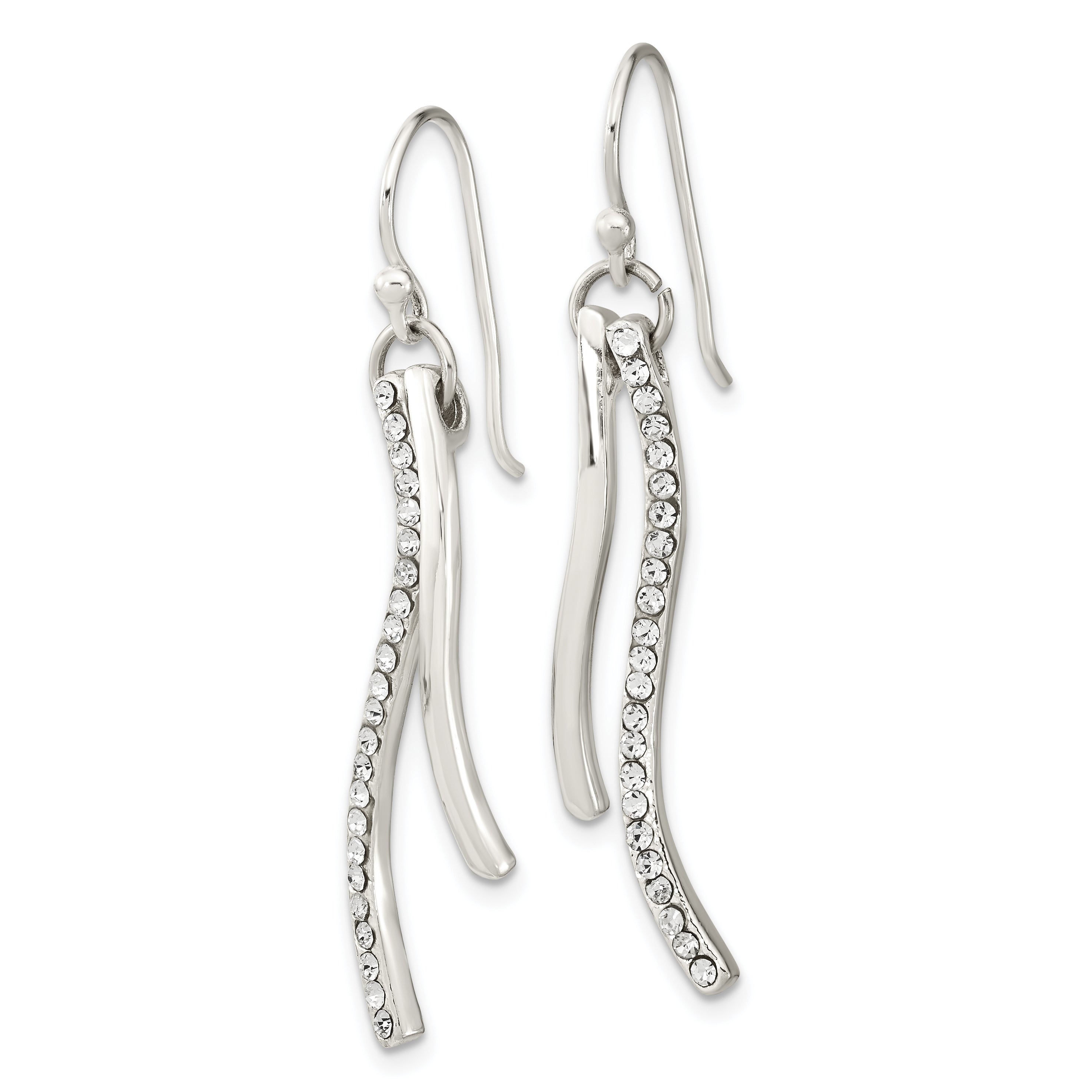 Sterling Silver Polished CZ Wavy Bar Dangle Shephard Hook Earrings Secondary image