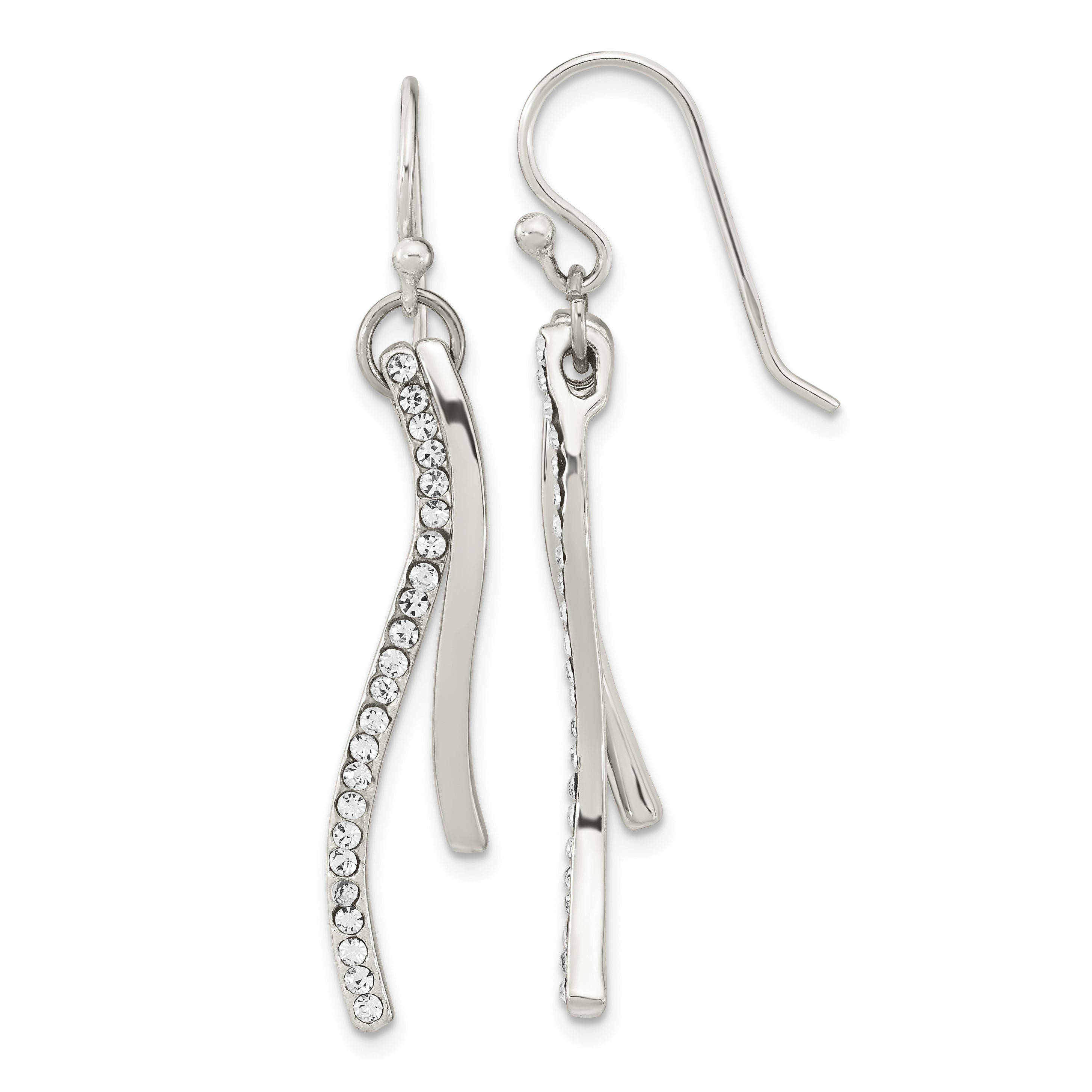 Sterling Silver Polished CZ Wavy Bar Dangle Shephard Hook Earrings Main image