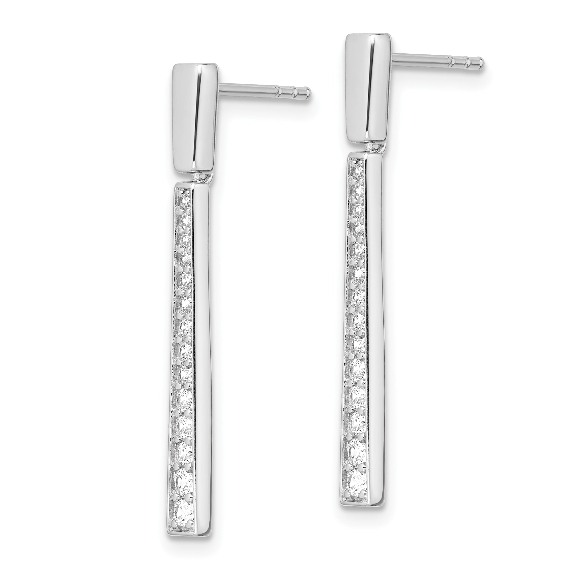 Sterling Silver Rhodium-plated Polished CZ Tapered Post Dangle Earrings Secondary image