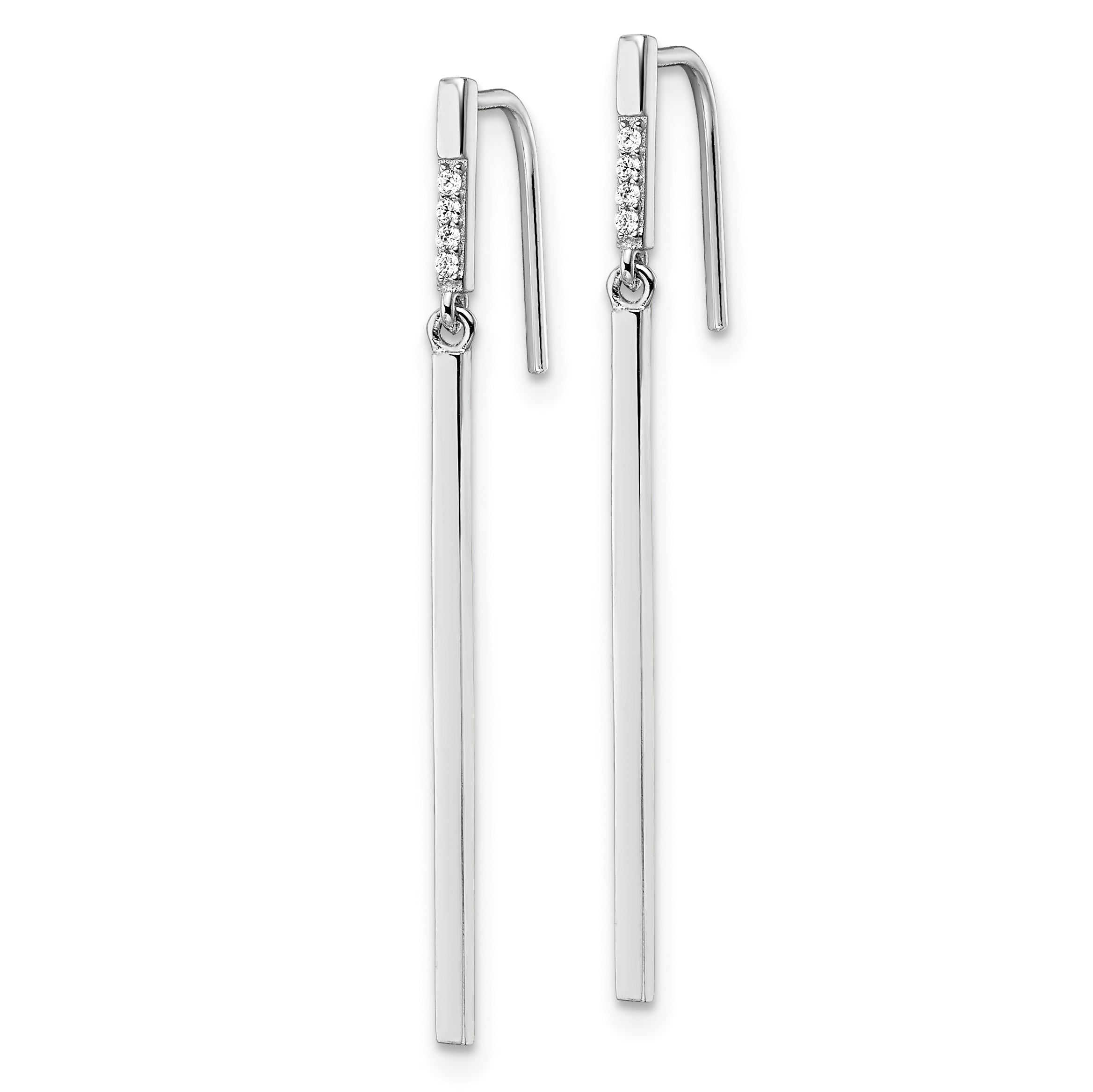 Sterling Silver Rhodium-plated Polished CZ Bar Dangle Earrings Secondary image