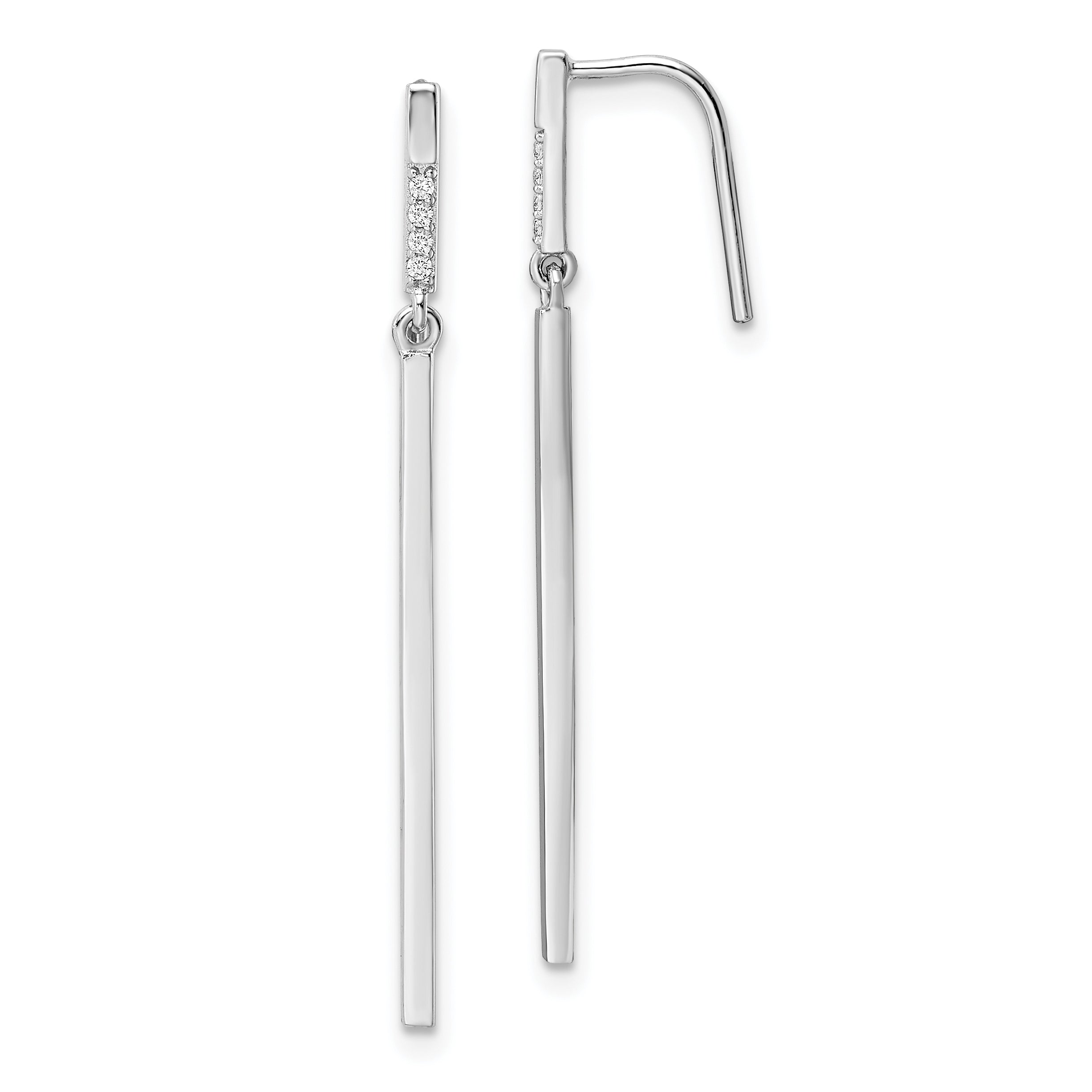 Sterling Silver Rhodium-plated Polished CZ Bar Dangle Earrings
