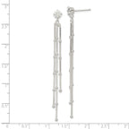 Sterling Silver Polished CZ & Beaded Chain Post Dangle Earrings