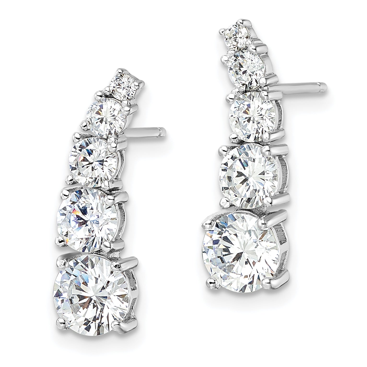 Sterling Silver Rhodium-plated Polished Graduated CZ Post Earrings