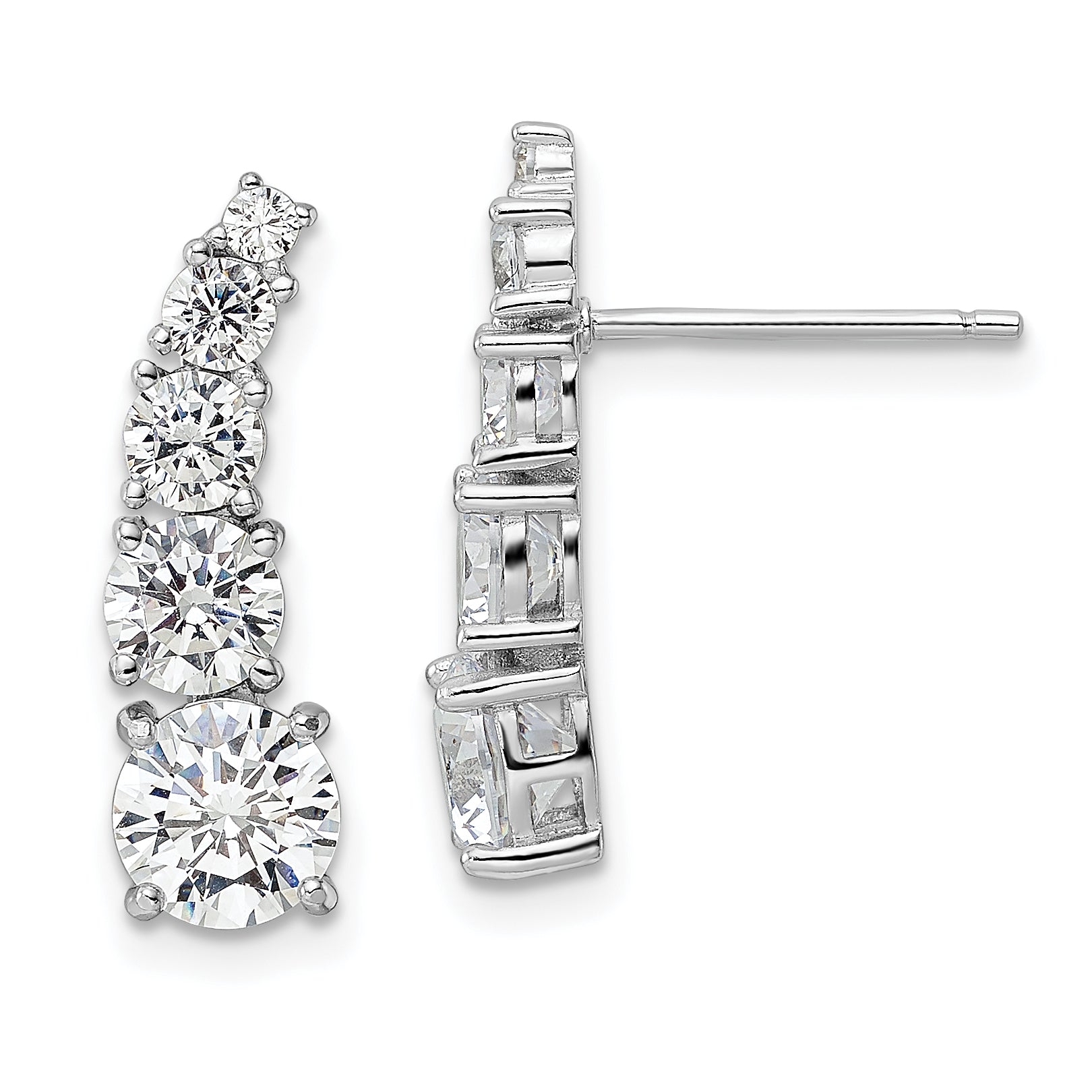 Sterling Silver Rhodium-plated Polished Graduated CZ Post Earrings Main image