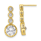Sterling Silver Gold-tone Polished Round CZ Post Dangle Earrings