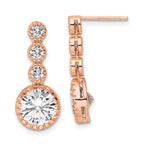 Sterling Silver Rose-tone Polished Round CZ Post Dangle Earrings