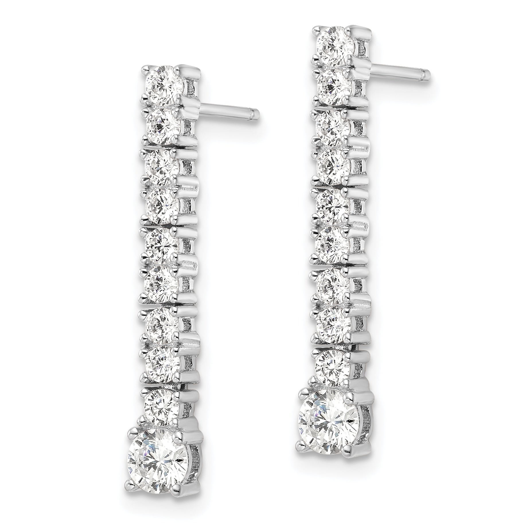 Sterling Silver Rhodium-plated Polished CZ Post Dangle Earrings Secondary image