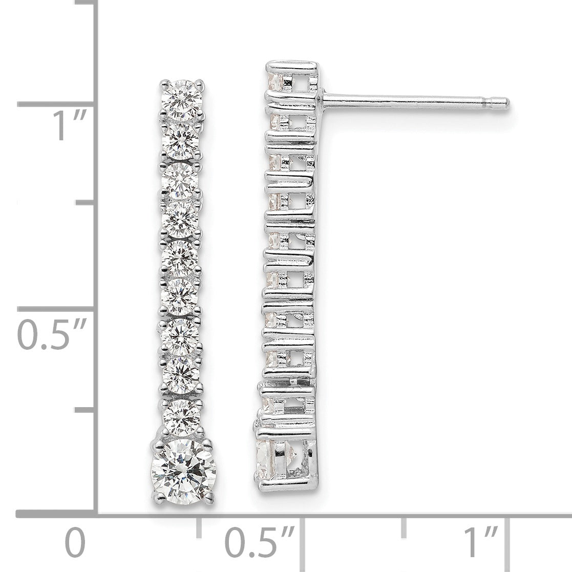 Sterling Silver Rhodium-plated Polished CZ Post Dangle Earrings