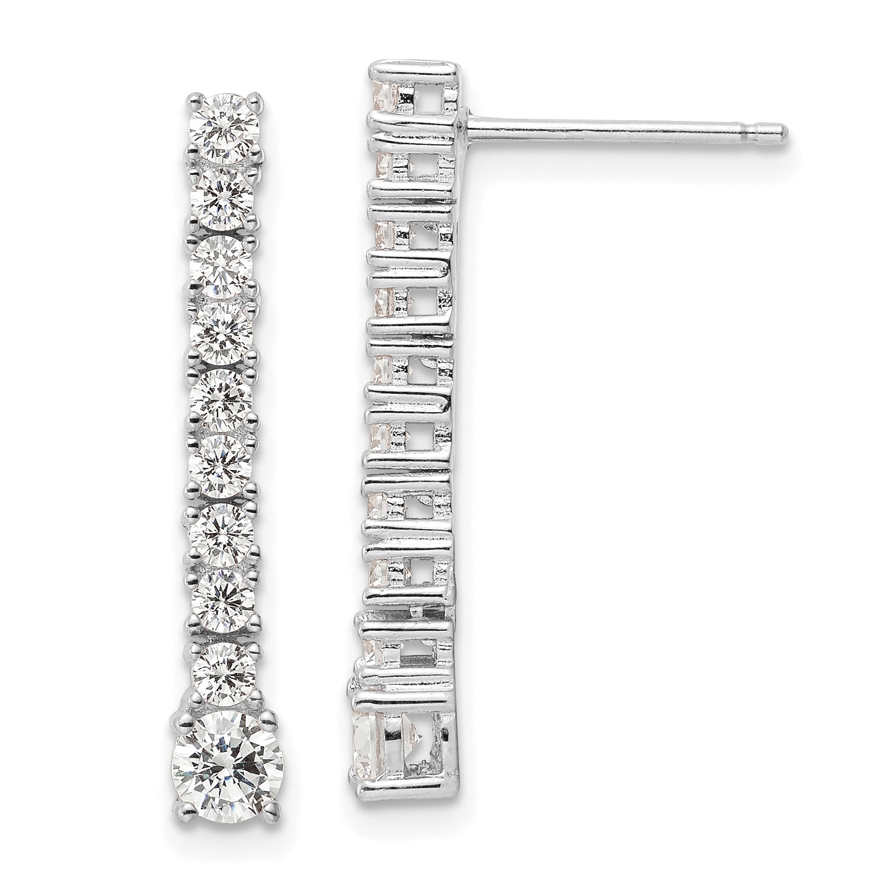 Sterling Silver Rhodium-plated Polished CZ Post Dangle Earrings Main image