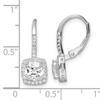 Sterling Silver RH-plated Polished Princess Cut CZ Halo Leverback Earrings