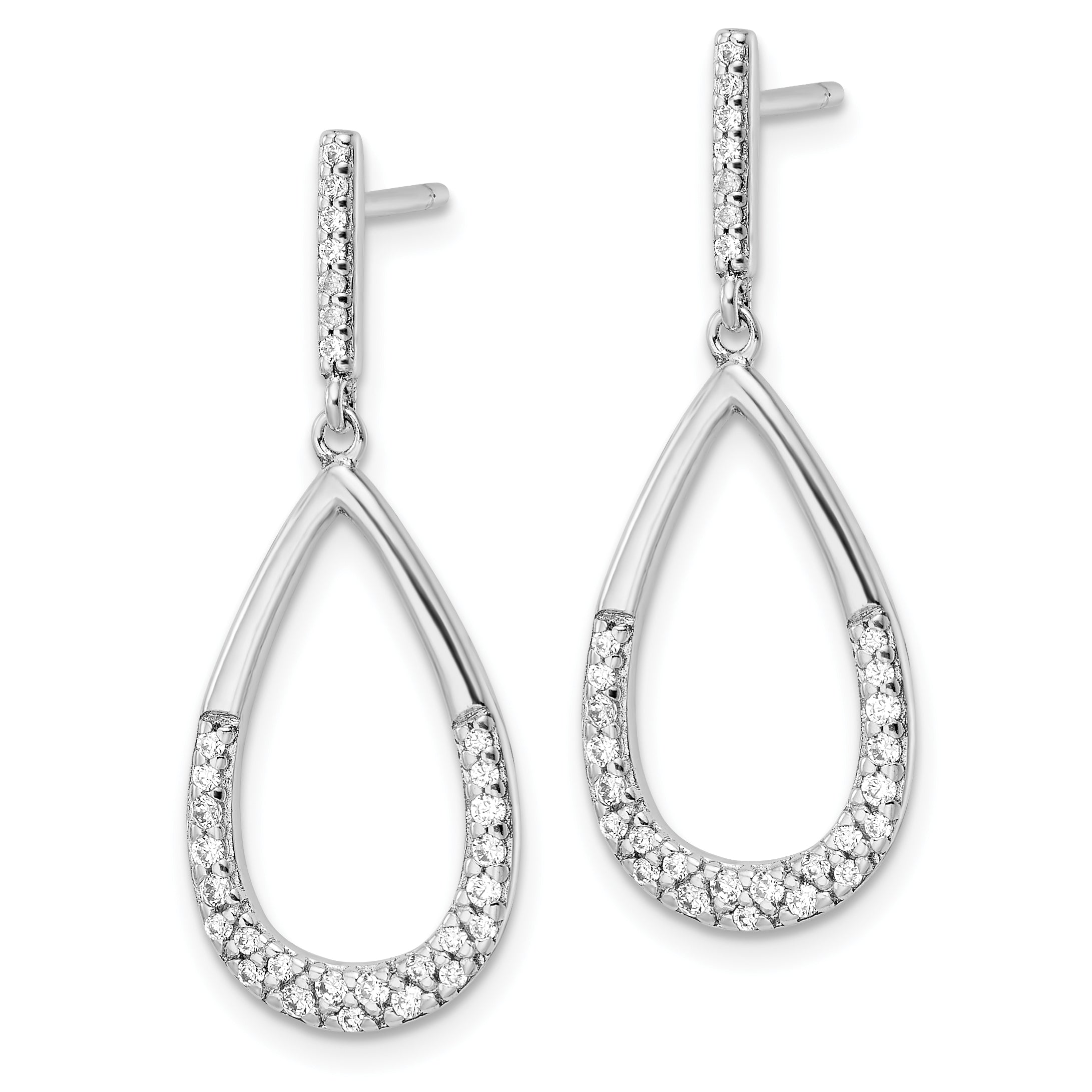 Sterling Silver Rhodium-plated Polished CZ Teardrop Dangle Post Earrings Secondary image