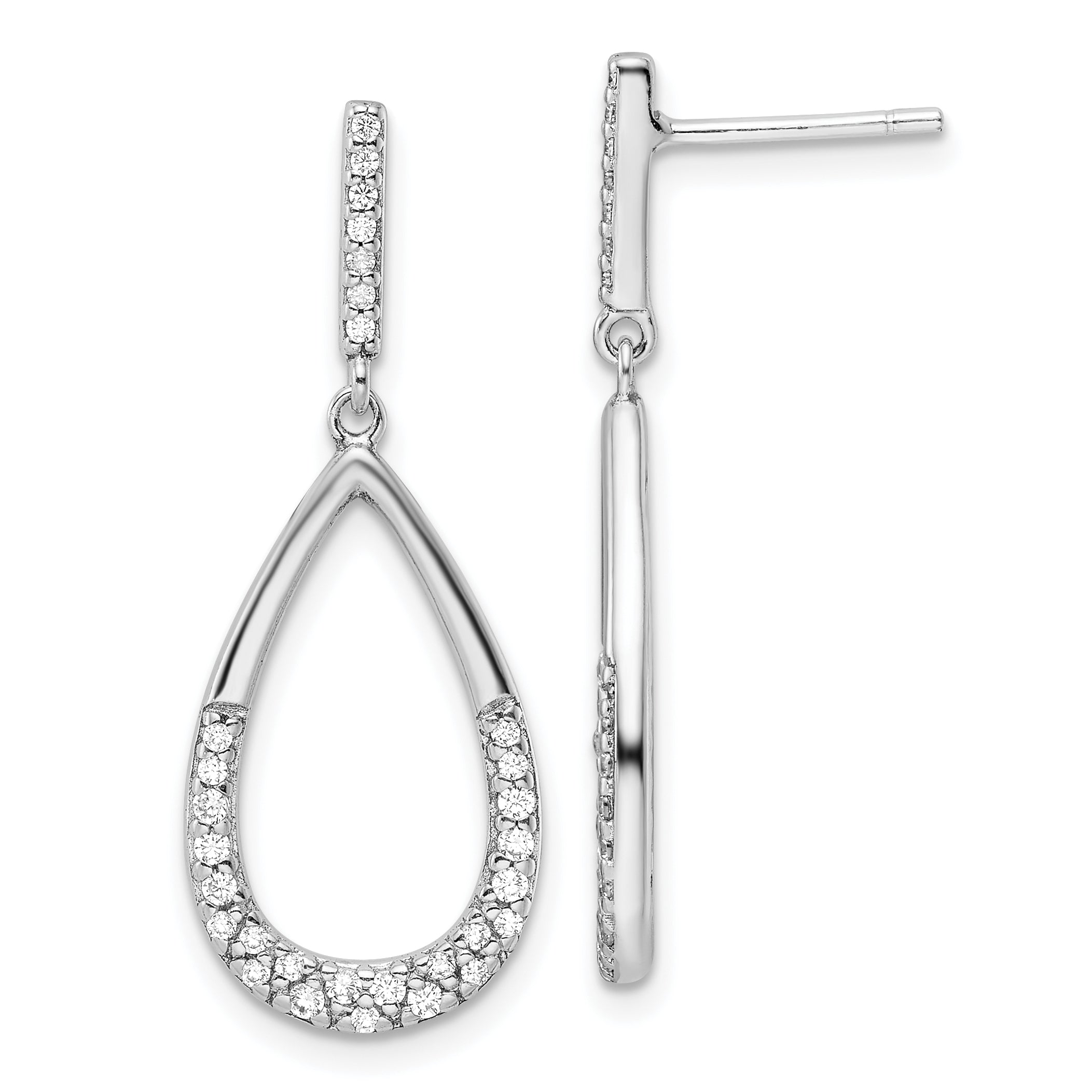 Sterling Silver Rhodium-plated Polished CZ Teardrop Dangle Post Earrings Main image