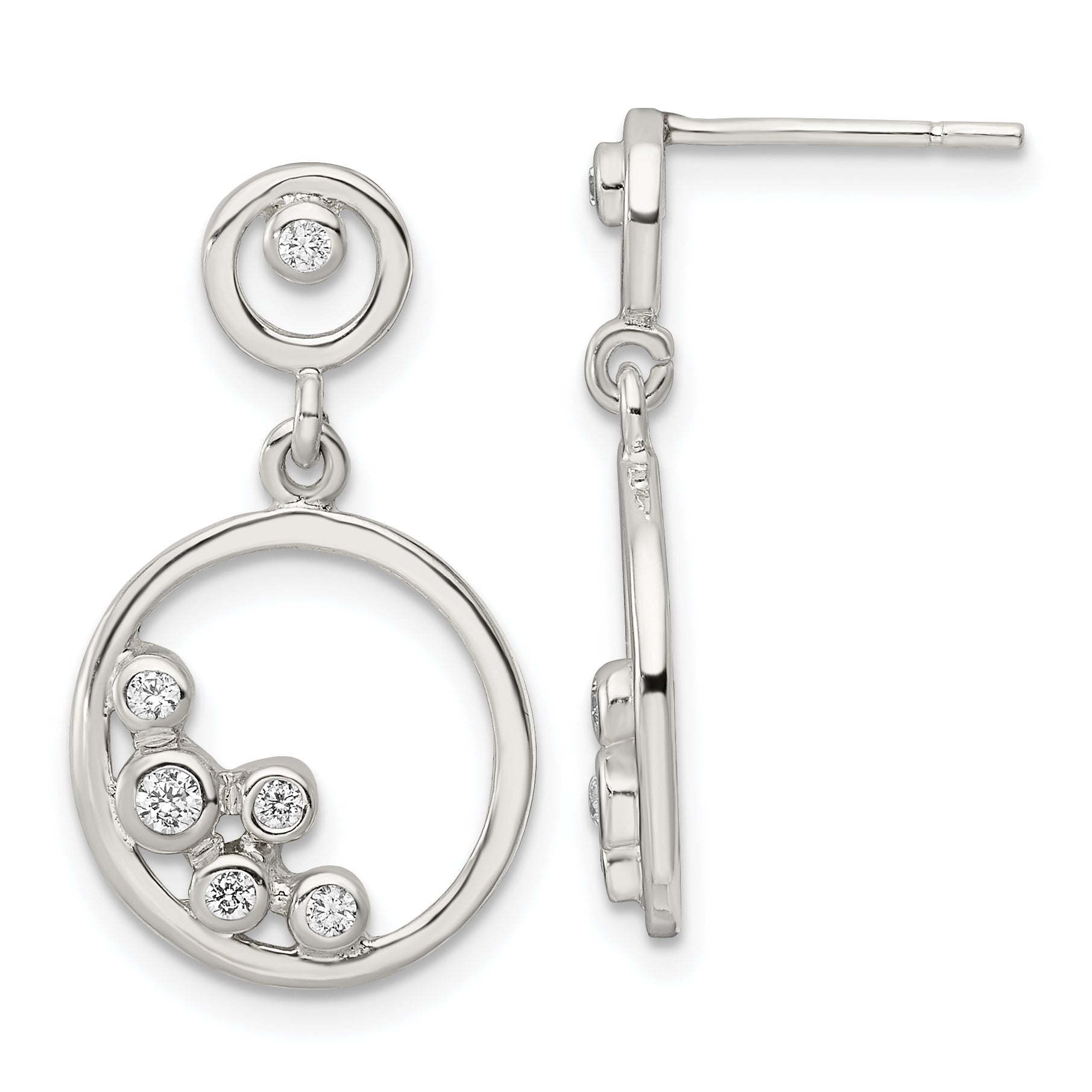 Sterling Silver Polished CZ Circle Dangle Post Earrings Main image
