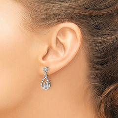 Sterling Silver Polished CZ Teardrop Dangle Post Earrings