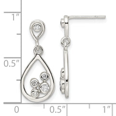 Sterling Silver Polished CZ Teardrop Dangle Post Earrings