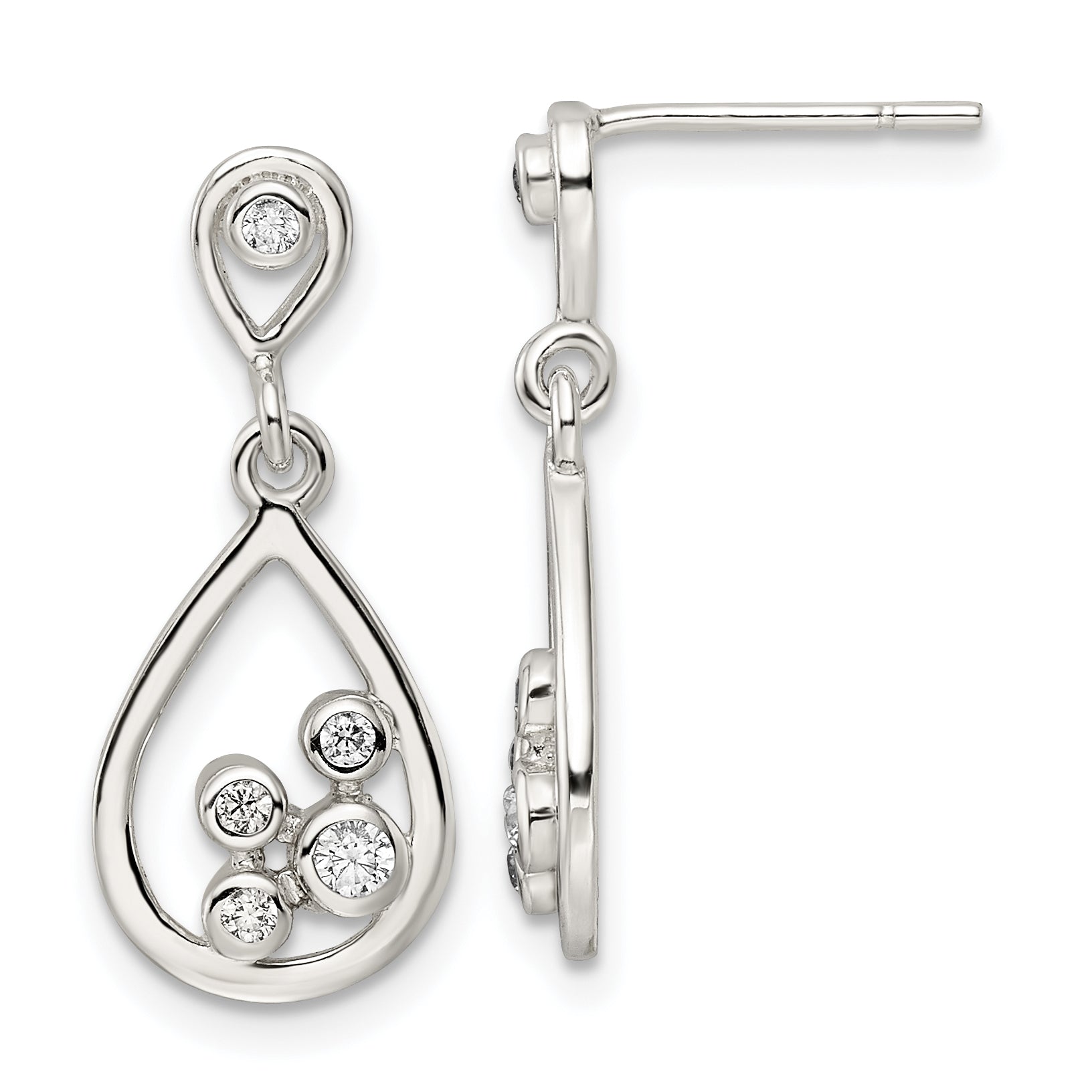 Sterling Silver Polished CZ Teardrop Dangle Post Earrings Main image