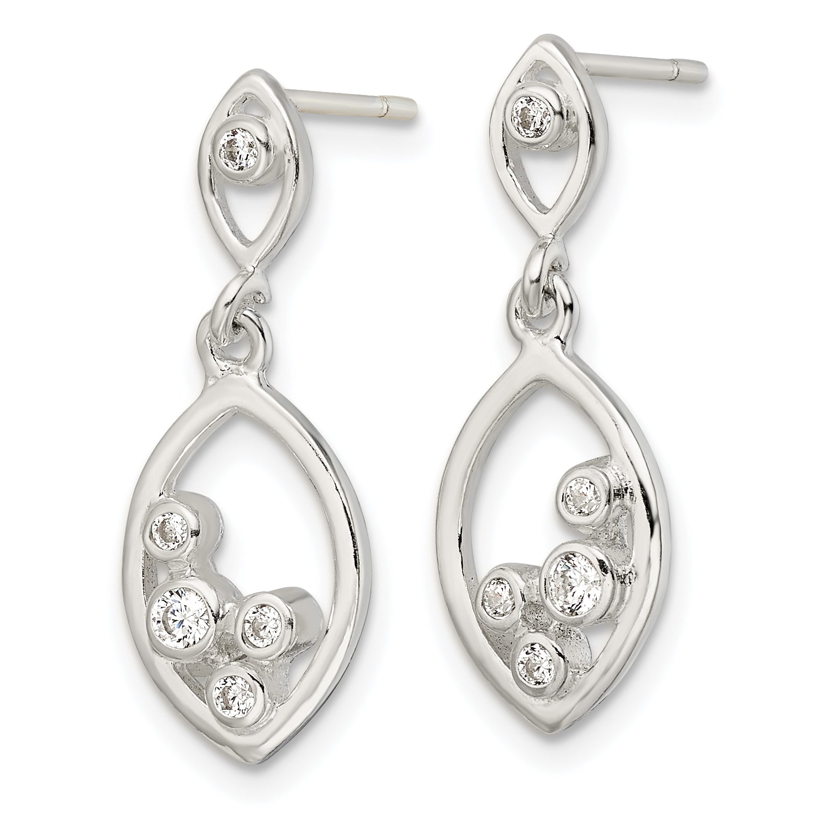 Sterling Silver Polished CZ Oval Dangle Post Earrings Secondary image