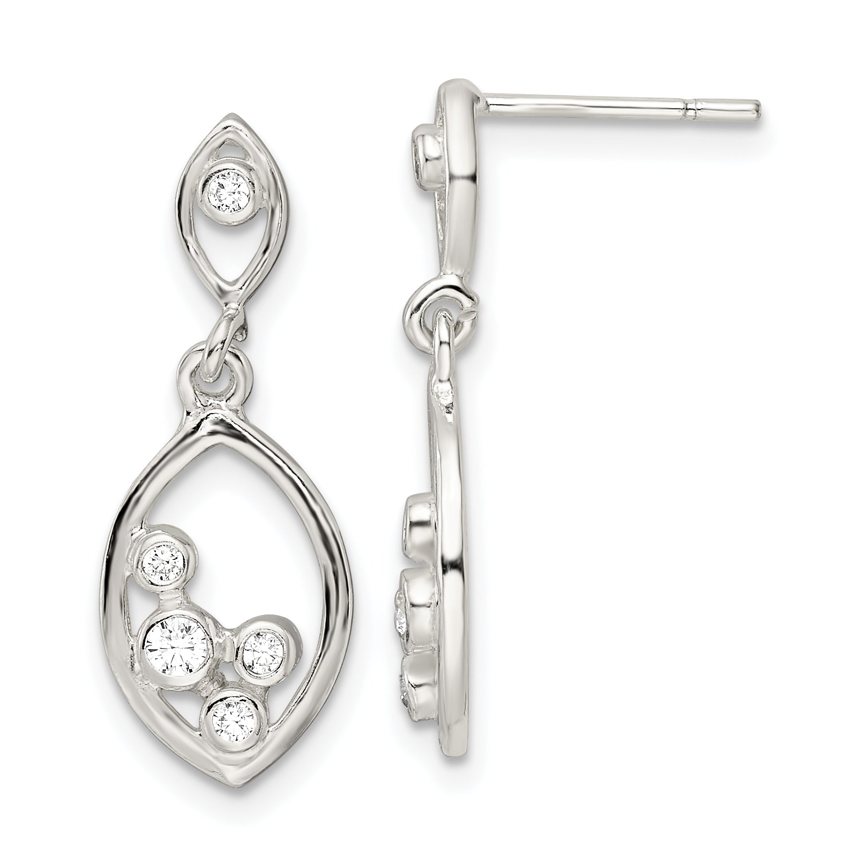 Sterling Silver Polished CZ Oval Dangle Post Earrings Main image