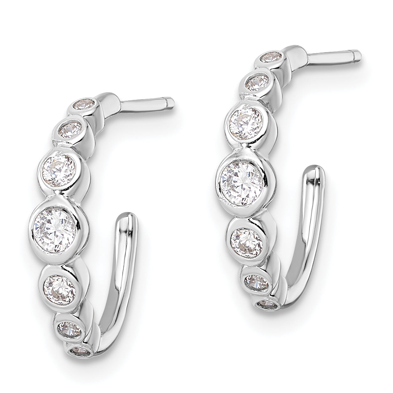 Sterling Silver Rhodium-plated CZ Post Hoop Earrings
