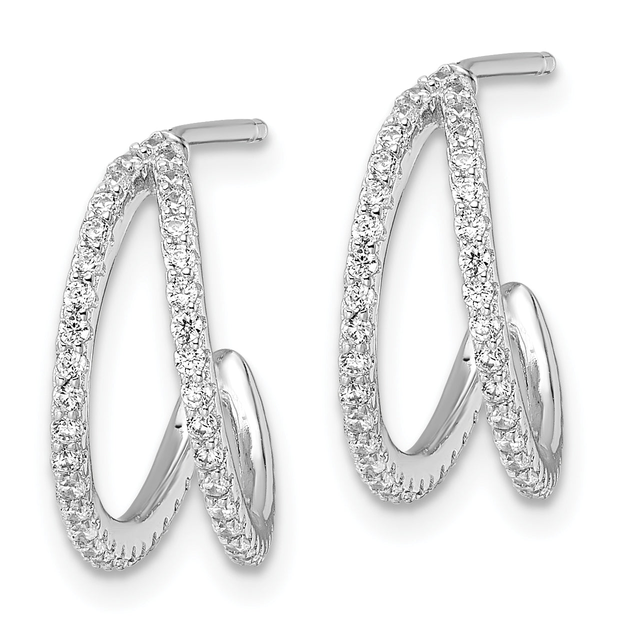 Sterling Silver Polished Rhodium-plated CZ Post Hoop Earrings Secondary image