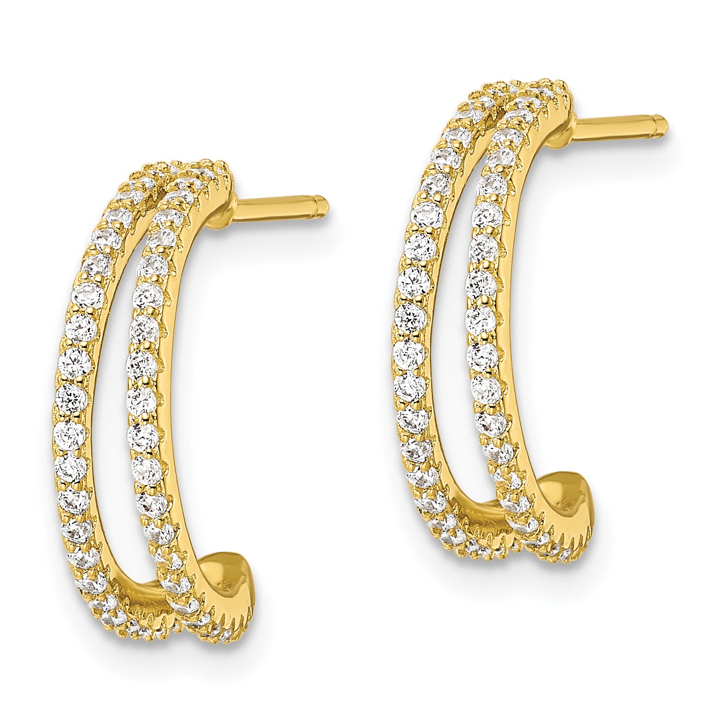 Sterling Silver Polished Gold-tone CZ Post Hoop Earrings Secondary image