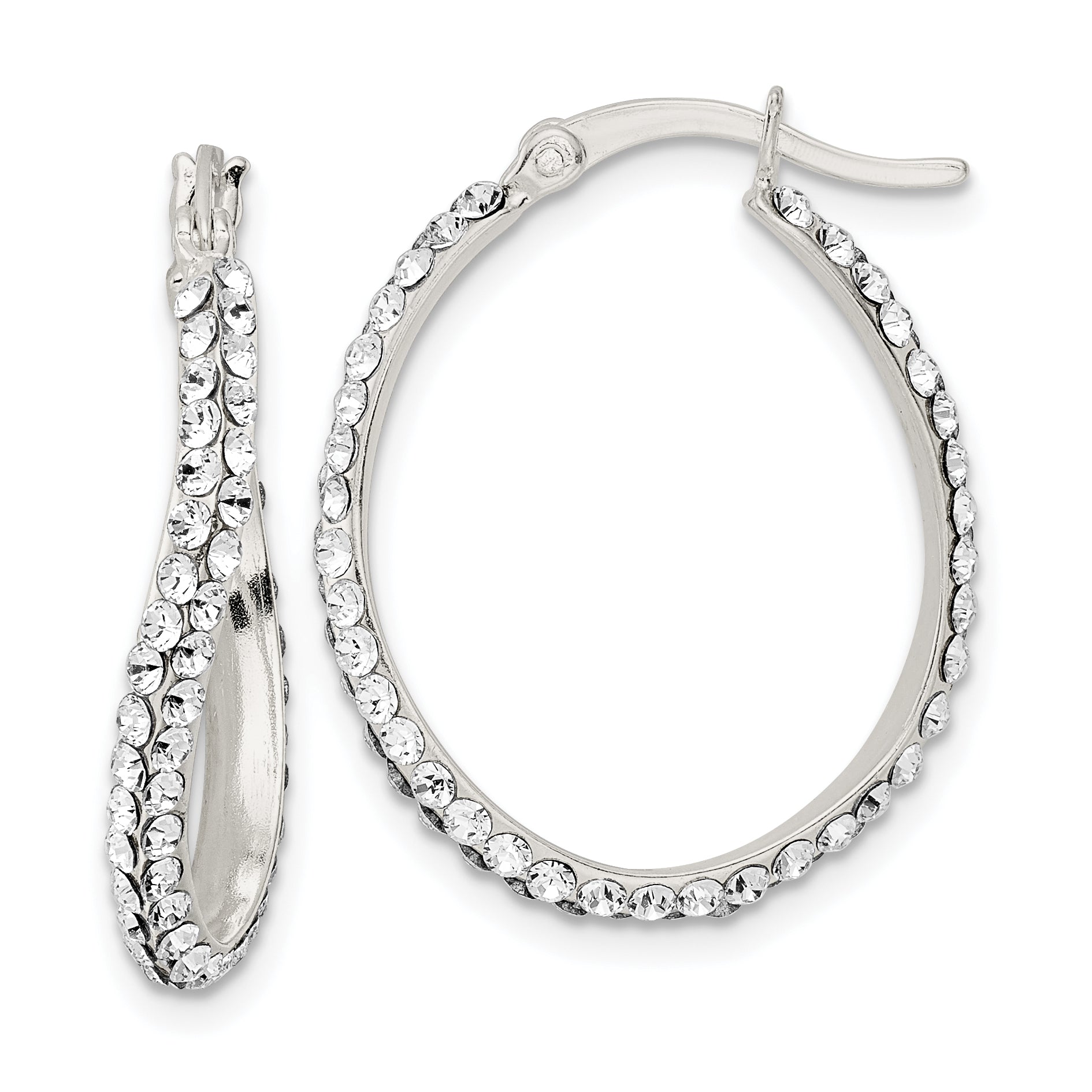 Sterling Silver CZ Oval Hoop Earrings Main image