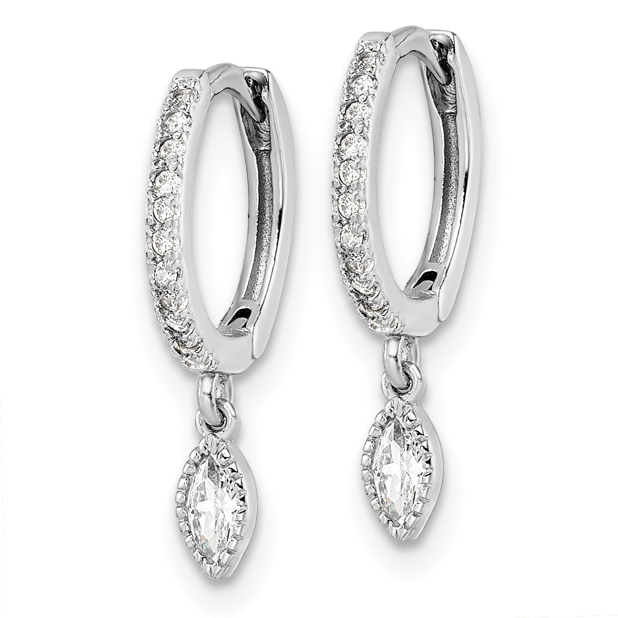 Sterling Silver Rhodium-plated Polished CZ Hinged Hoop Earrings Secondary image