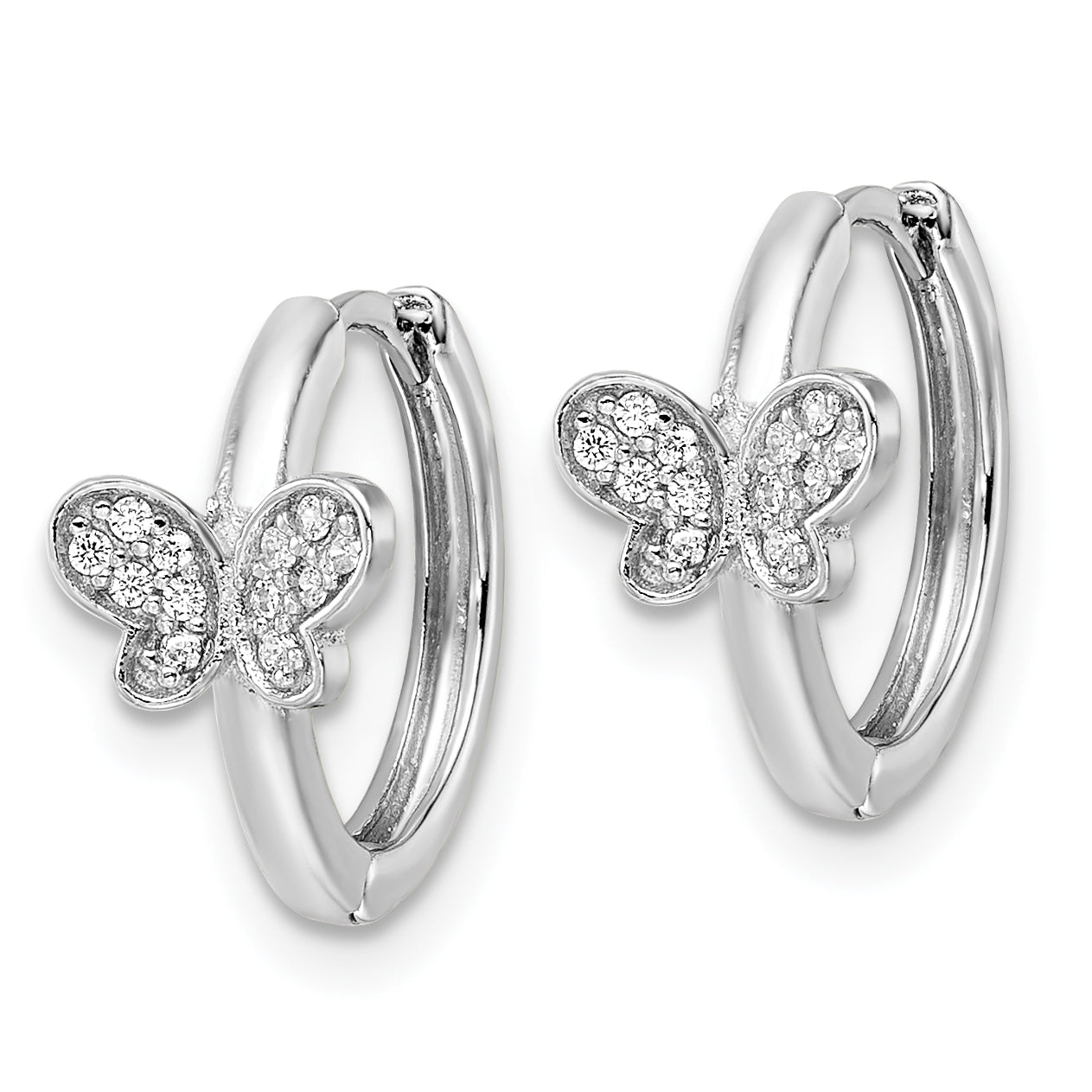 Sterling Silver Rhodium-plated Polished CZ Hinged Hoop Butterfly Earrings Secondary image