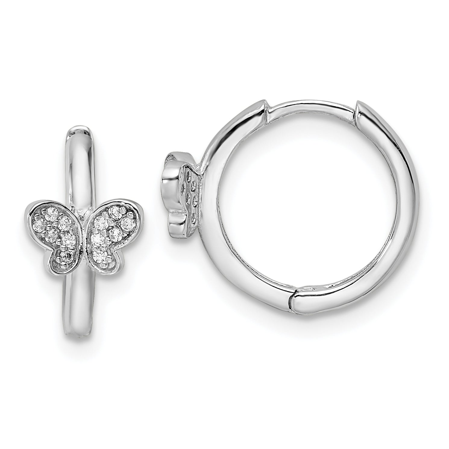 Sterling Silver Rhodium-plated Polished CZ Hinged Hoop Butterfly Earrings Main image