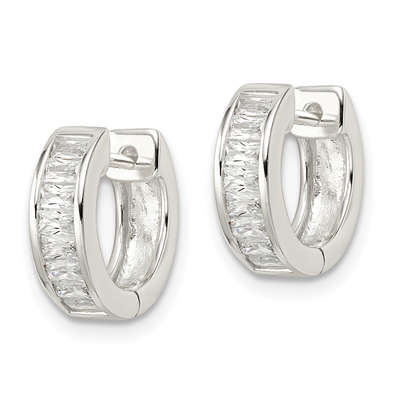 Sterling Silver Polished Baguette CZ Hinged Hoop Earrings Secondary image